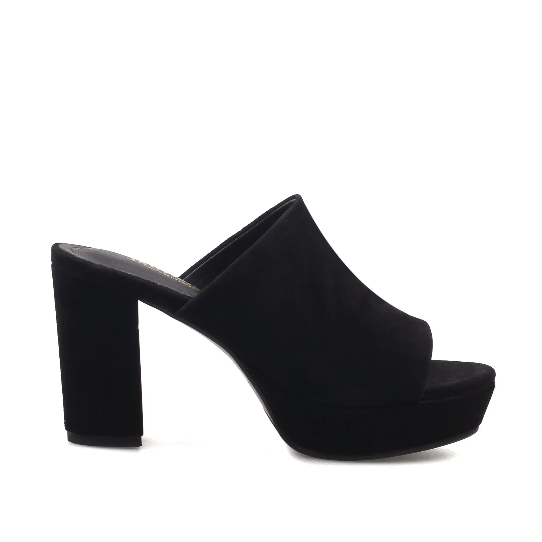 Peep Toe Leather Platform Mule - Black