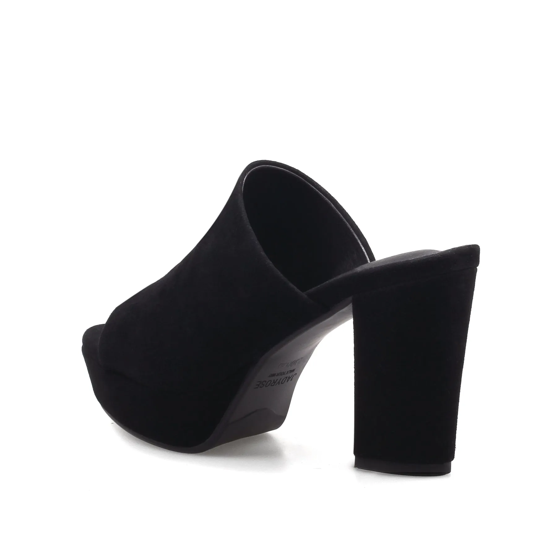 Peep Toe Leather Platform Mule - Black