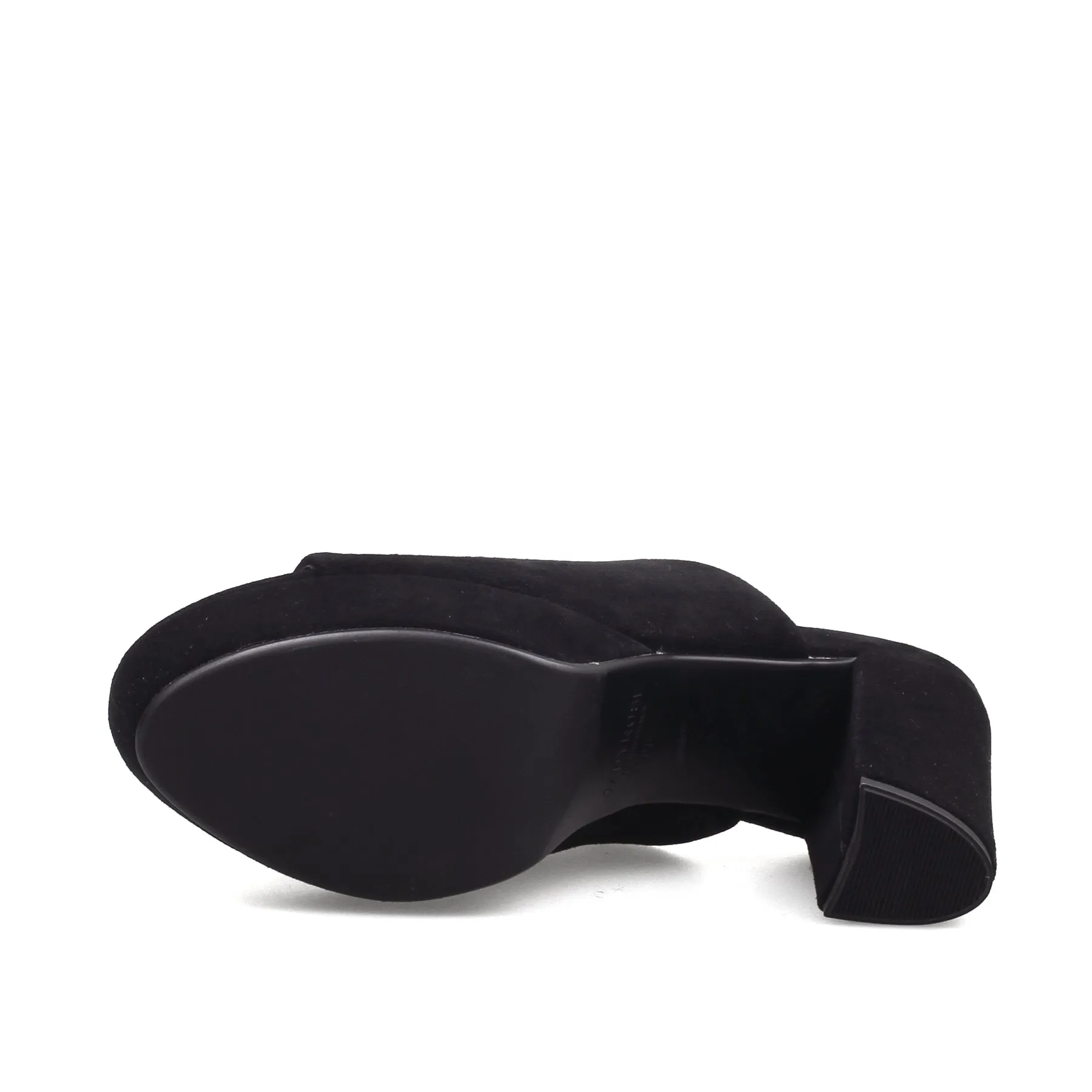 Peep Toe Leather Platform Mule - Black