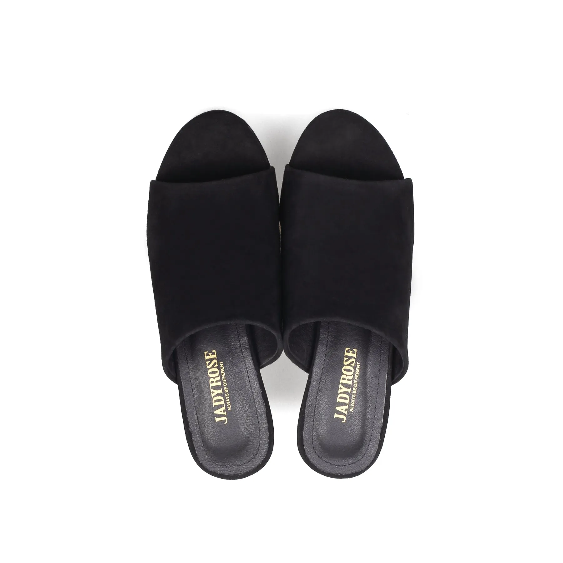Peep Toe Leather Platform Mule - Black
