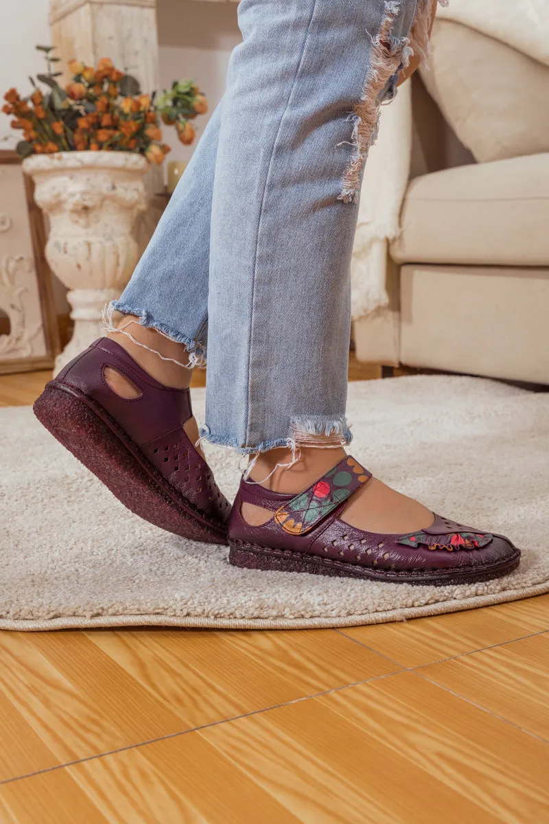 Perforated Leather Mary Jane - Purple