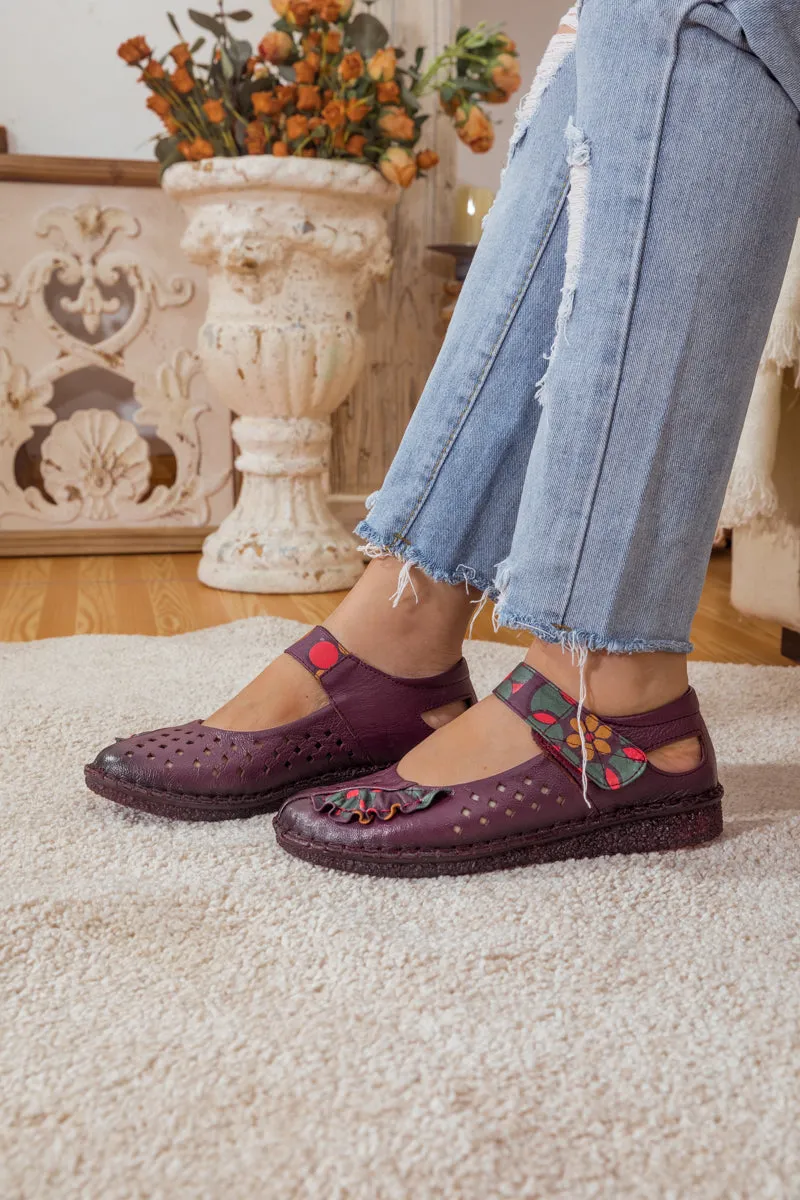 Perforated Leather Mary Jane - Purple