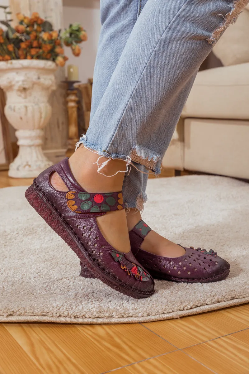 Perforated Leather Mary Jane - Purple