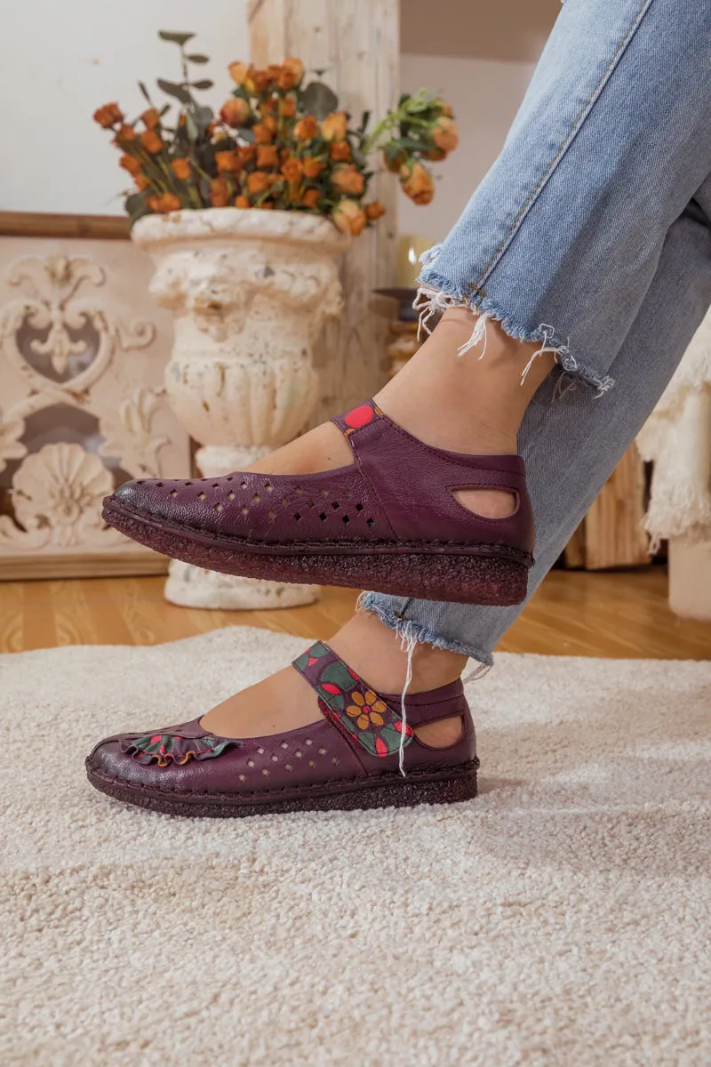 Perforated Leather Mary Jane - Purple
