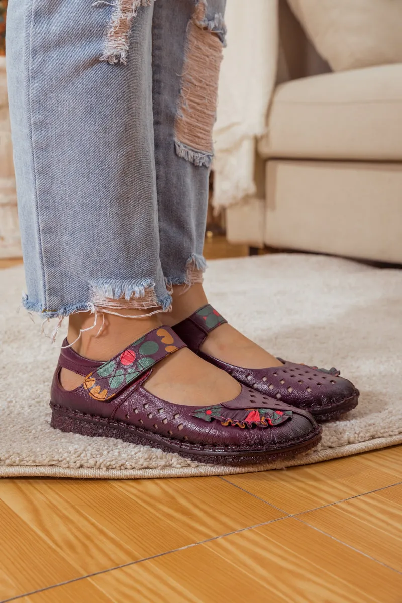 Perforated Leather Mary Jane - Purple