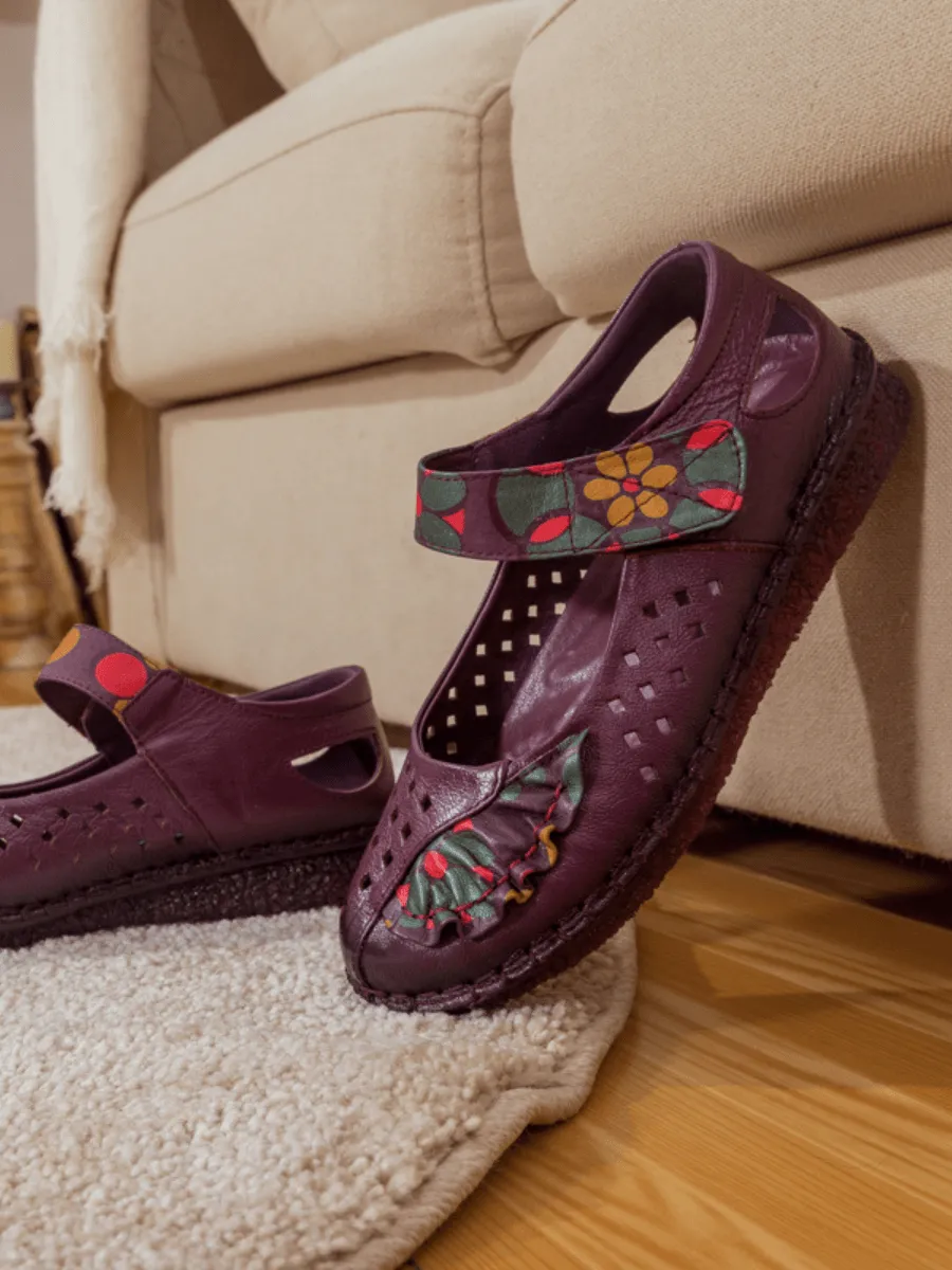 Perforated Leather Mary Jane - Purple