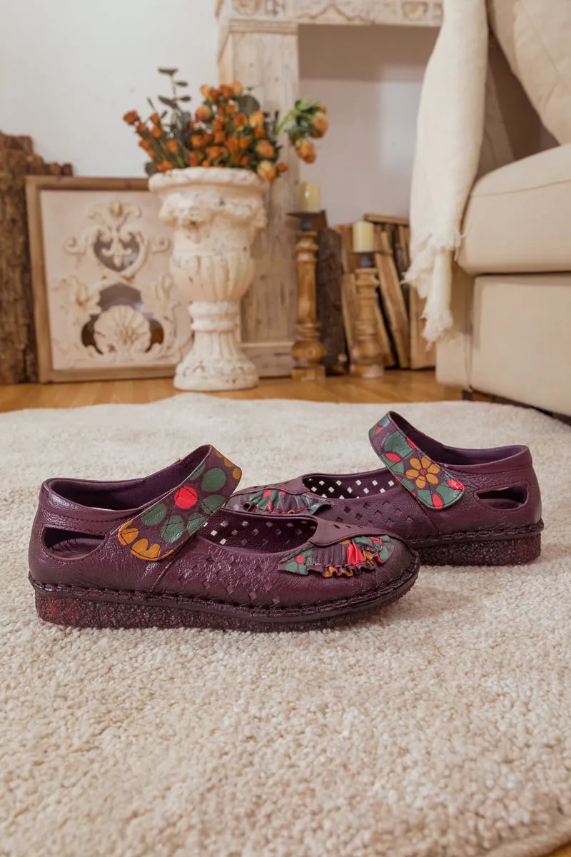 Perforated Leather Mary Jane - Purple