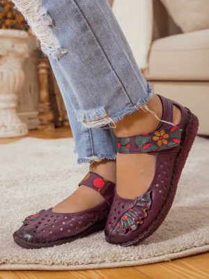 Perforated Leather Mary Jane - Purple