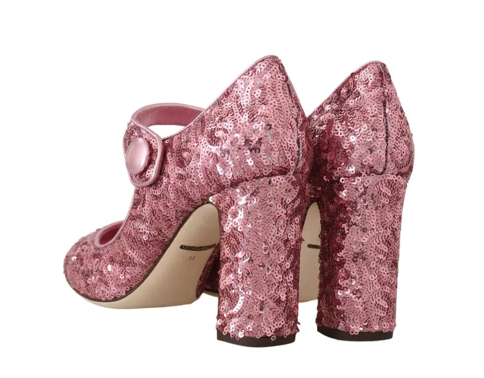 Pink Sequined Mary Janes Shoes