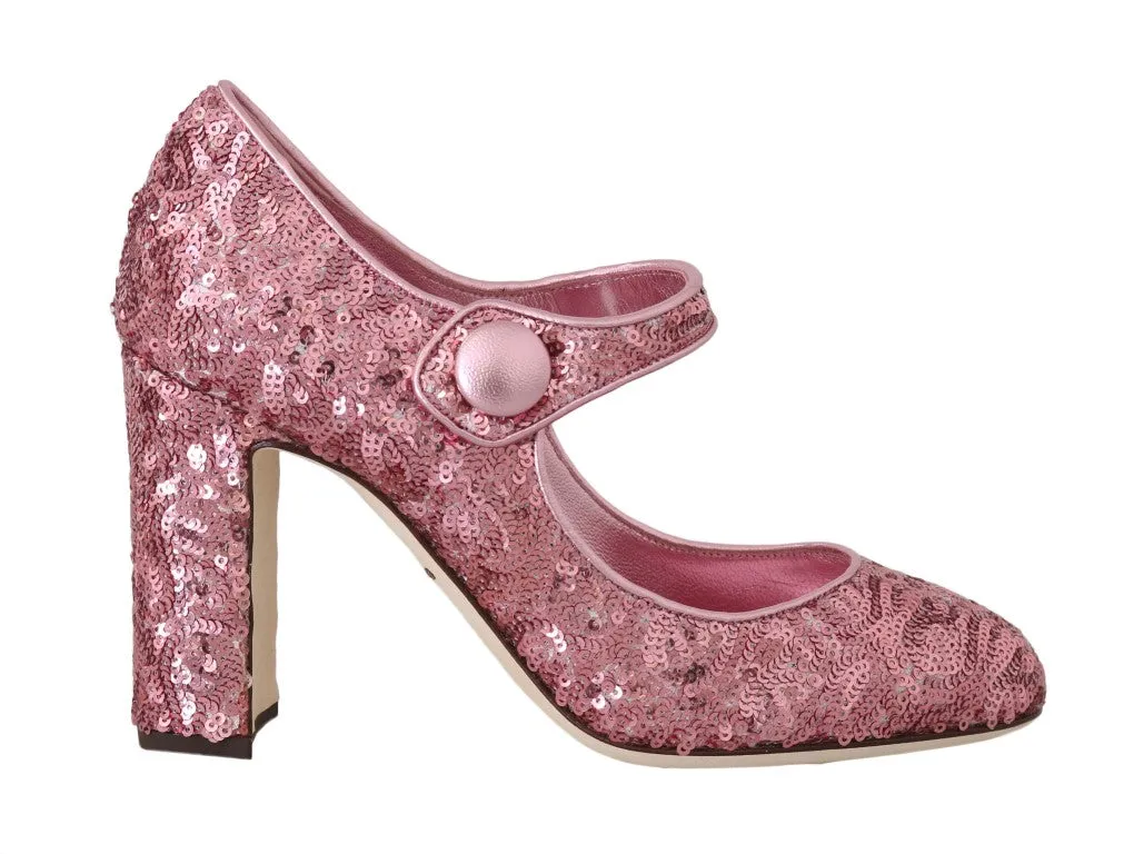 Pink Sequined Mary Janes Shoes