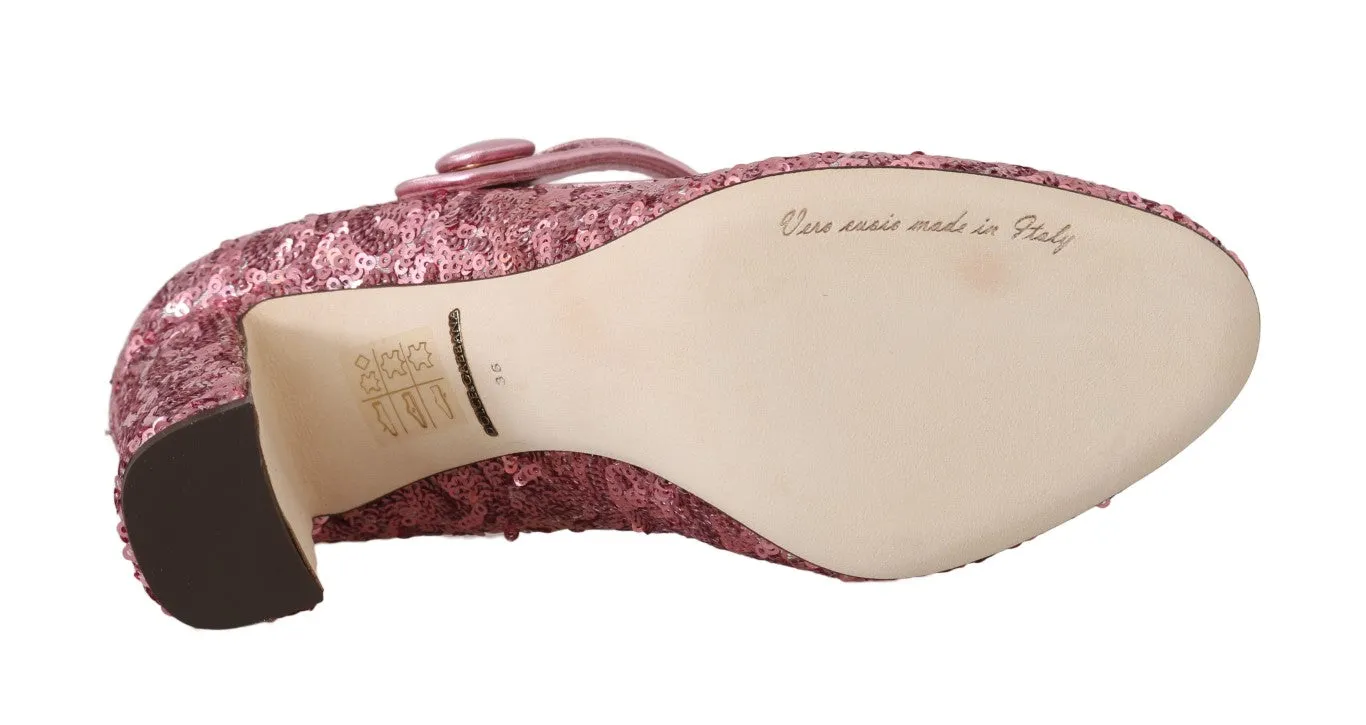 Pink Sequined Mary Janes Shoes