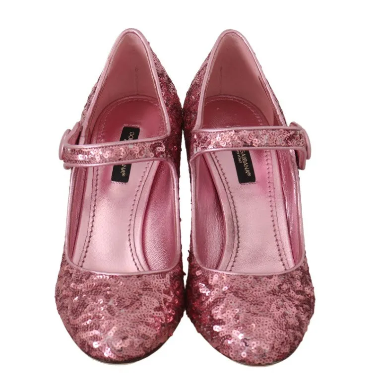 Pink Sequined Mary Janes Shoes