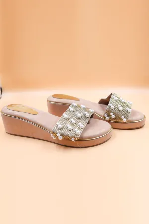Pink Thread Embellished Wedges