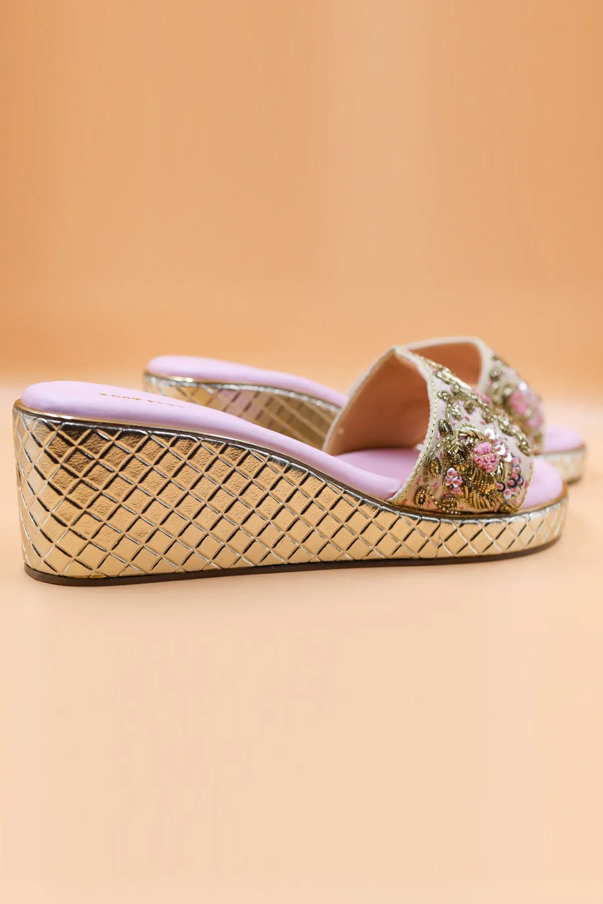 Pink Zardosi Embroidered Wedges