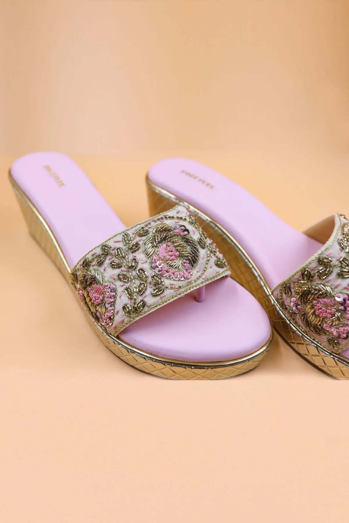 Pink Zardosi Embroidered Wedges
