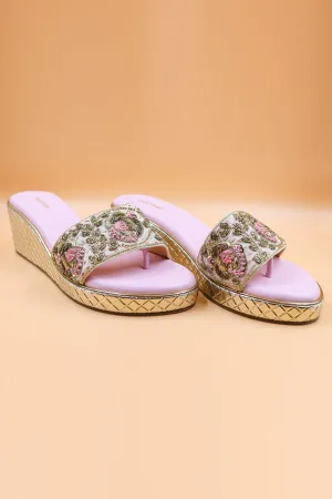 Pink Zardosi Embroidered Wedges