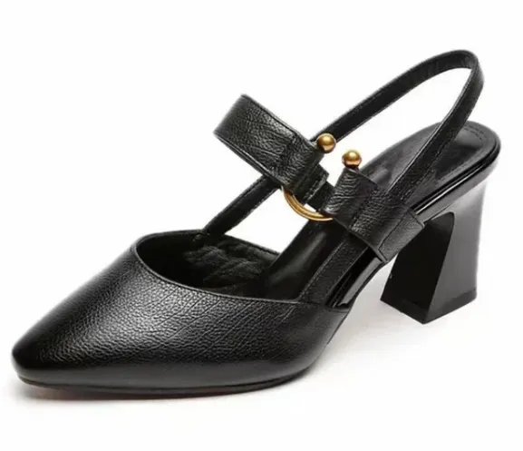 Pointed Slingback Heels with Gold Detail