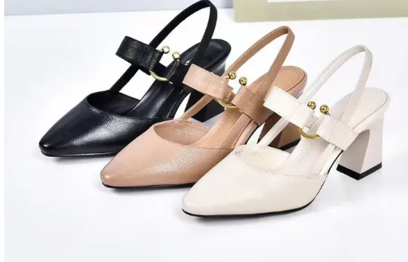 Pointed Slingback Heels with Gold Detail