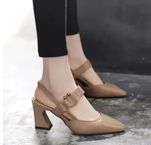 Pointed Slingback Heels with Gold Detail