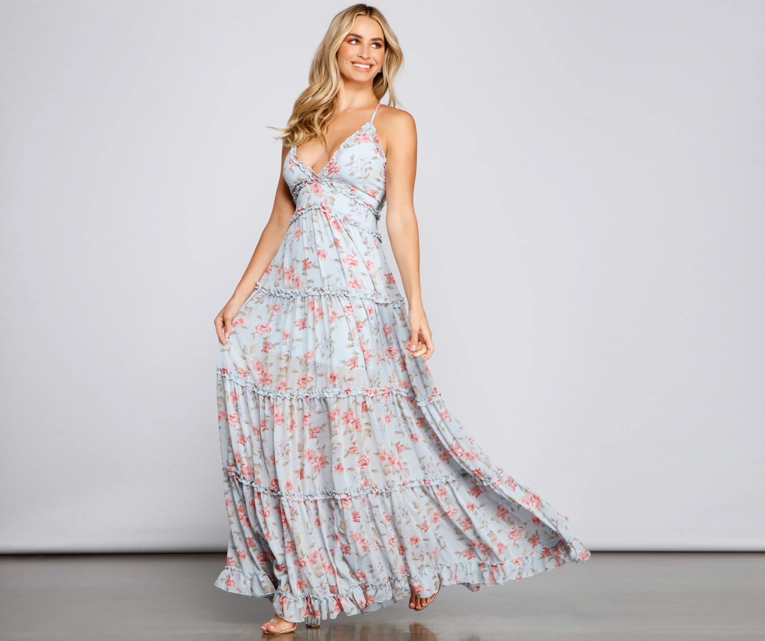 Quinn Formal Floral Charming Ruffled A-Line Dress
