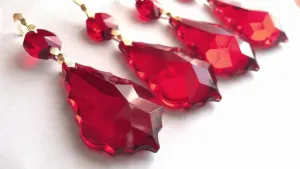 Red French Cut Chandelier Crystal Ornaments, Pack of 5