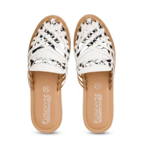 Samurra White Silver Heeled Huarache Mules - 1.5" Heels