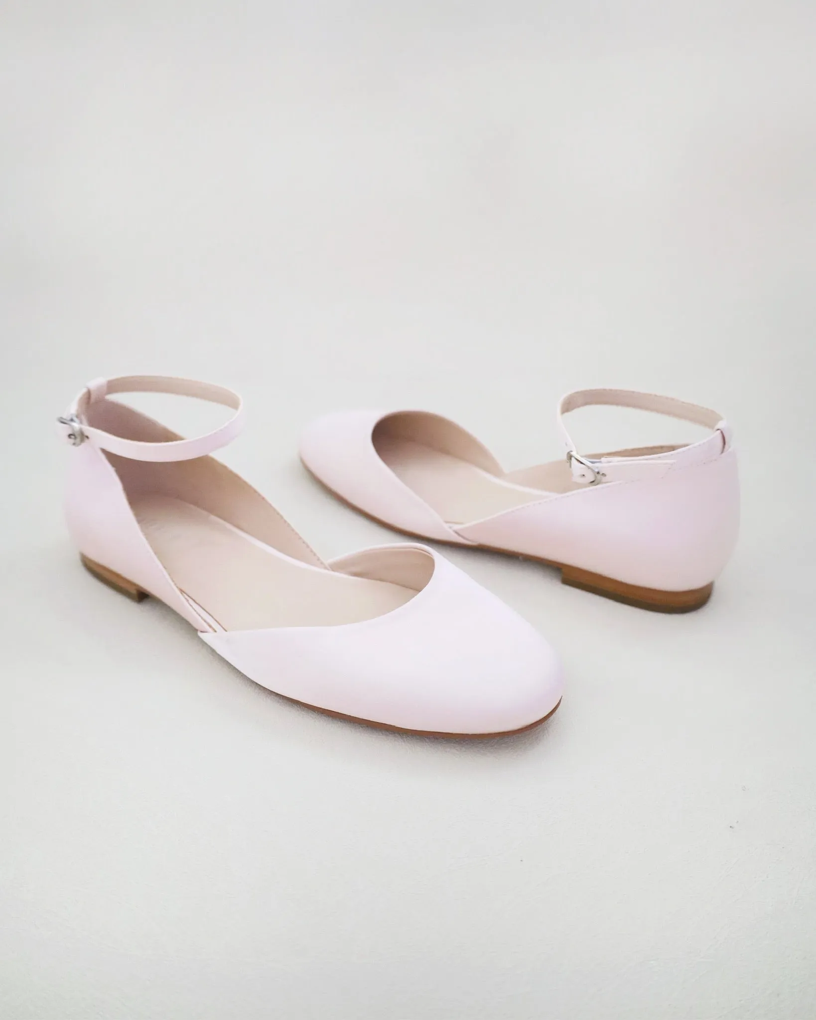 Satin Round Toe Evening Flat with Ankle Strap
