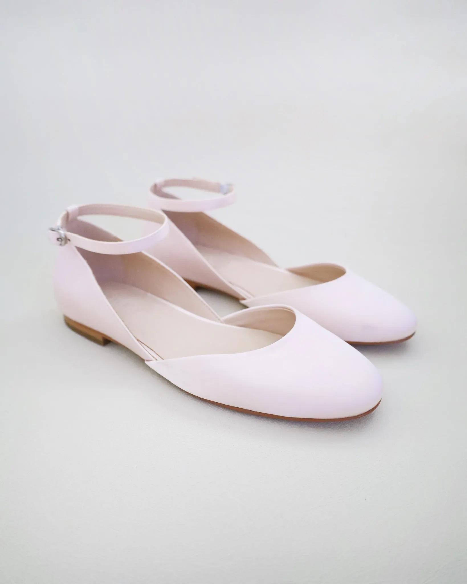 Satin Round Toe Evening Flat with Ankle Strap