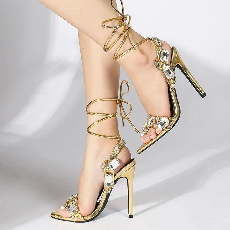 Sexy Ankle Strap Gold Sandals