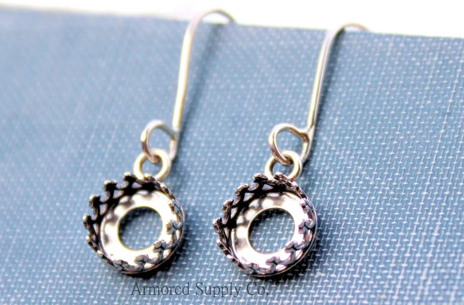 Silver Crown Bezel Cup French Wire Earring Blanks