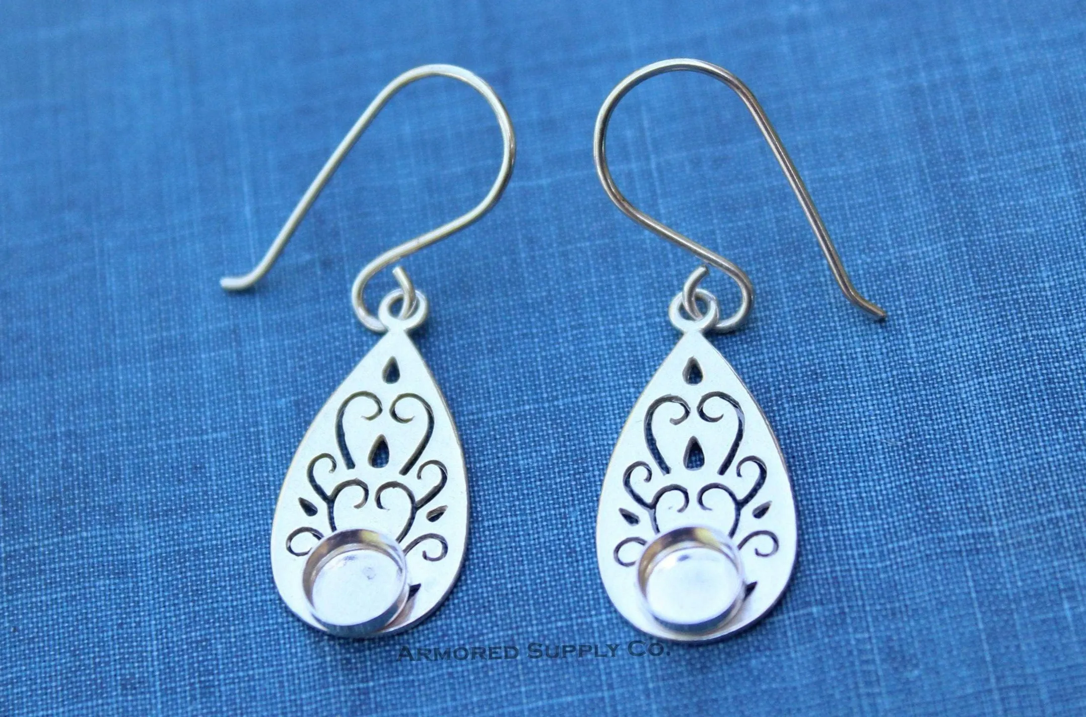 Silver Filigree Bezel Cup French Wire Earring Blanks