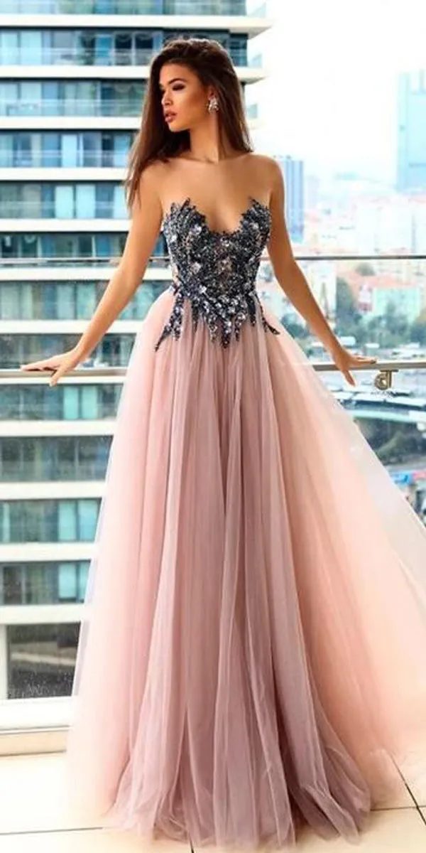 Sparkly Unique Tulle  Modest Elegant Custom Free  Long Prom Dresses with Bead, PD0179