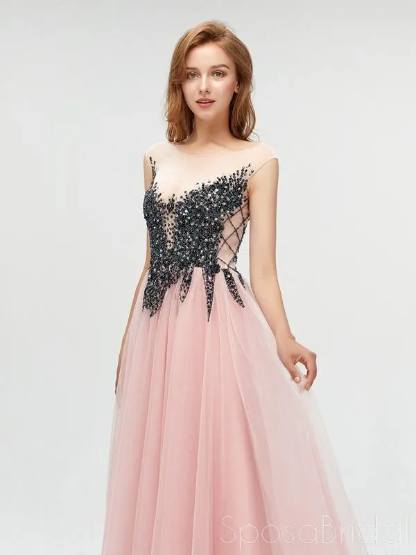 Sparkly Unique Tulle  Modest Elegant Custom Free  Long Prom Dresses with Bead, PD0179