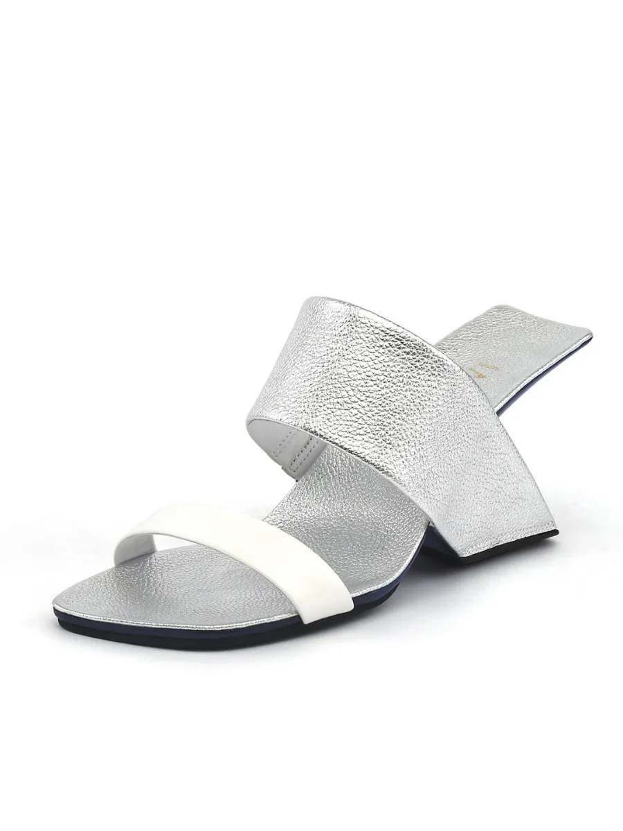 Strap Heel Leather Sandal - Silver