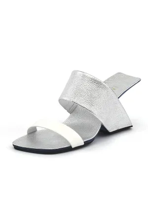 Strap Heel Leather Sandal - Silver