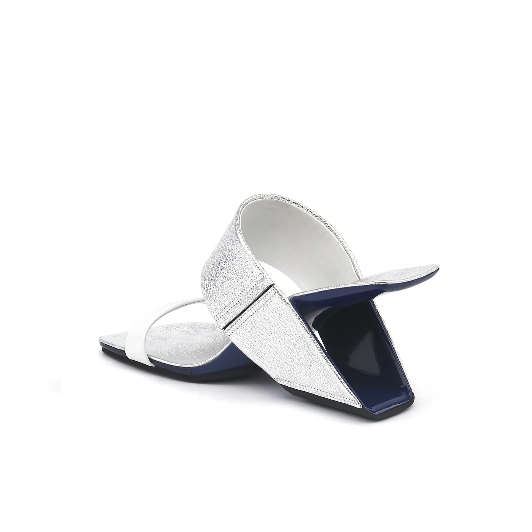 Strap Heel Leather Sandal - Silver