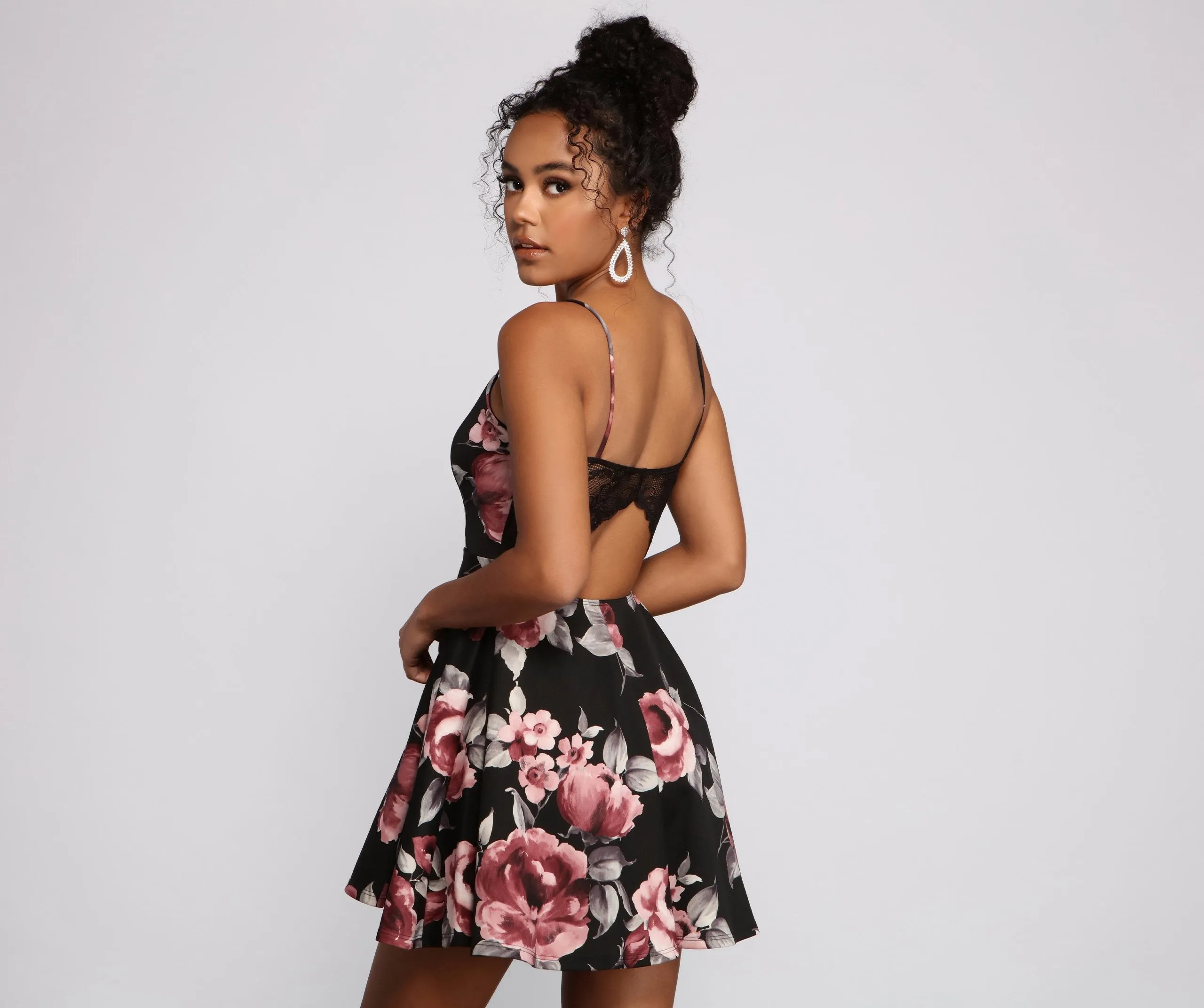 Stunning Florals Scuba Charming and Lace Skater Dress