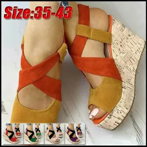 Summer Sandals Wedge Heel Platform Shoes Cross Strap Sandals Retro Shoes 35-43