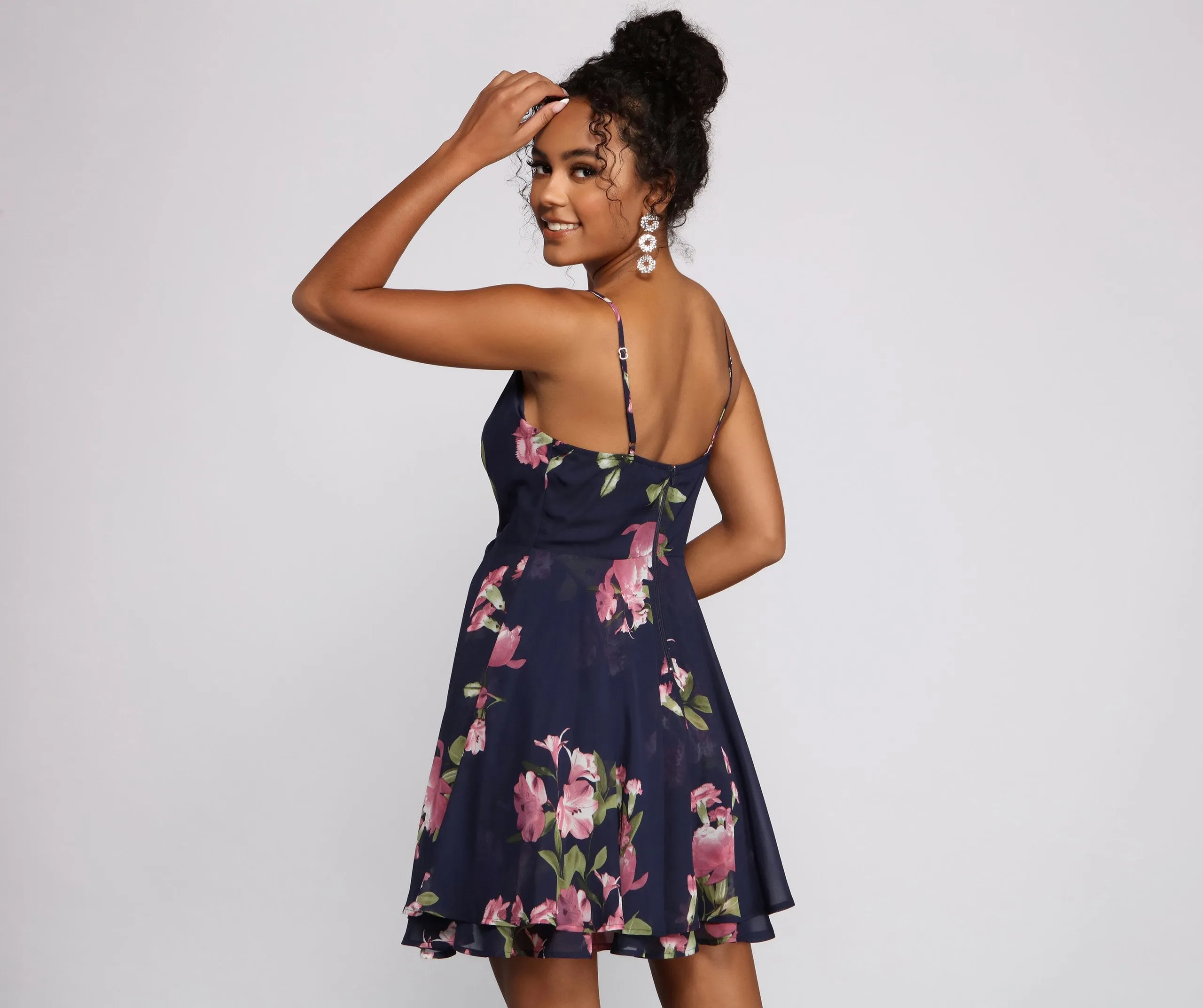 Sweet Moments Floral Charming Chiffon Skater Dress