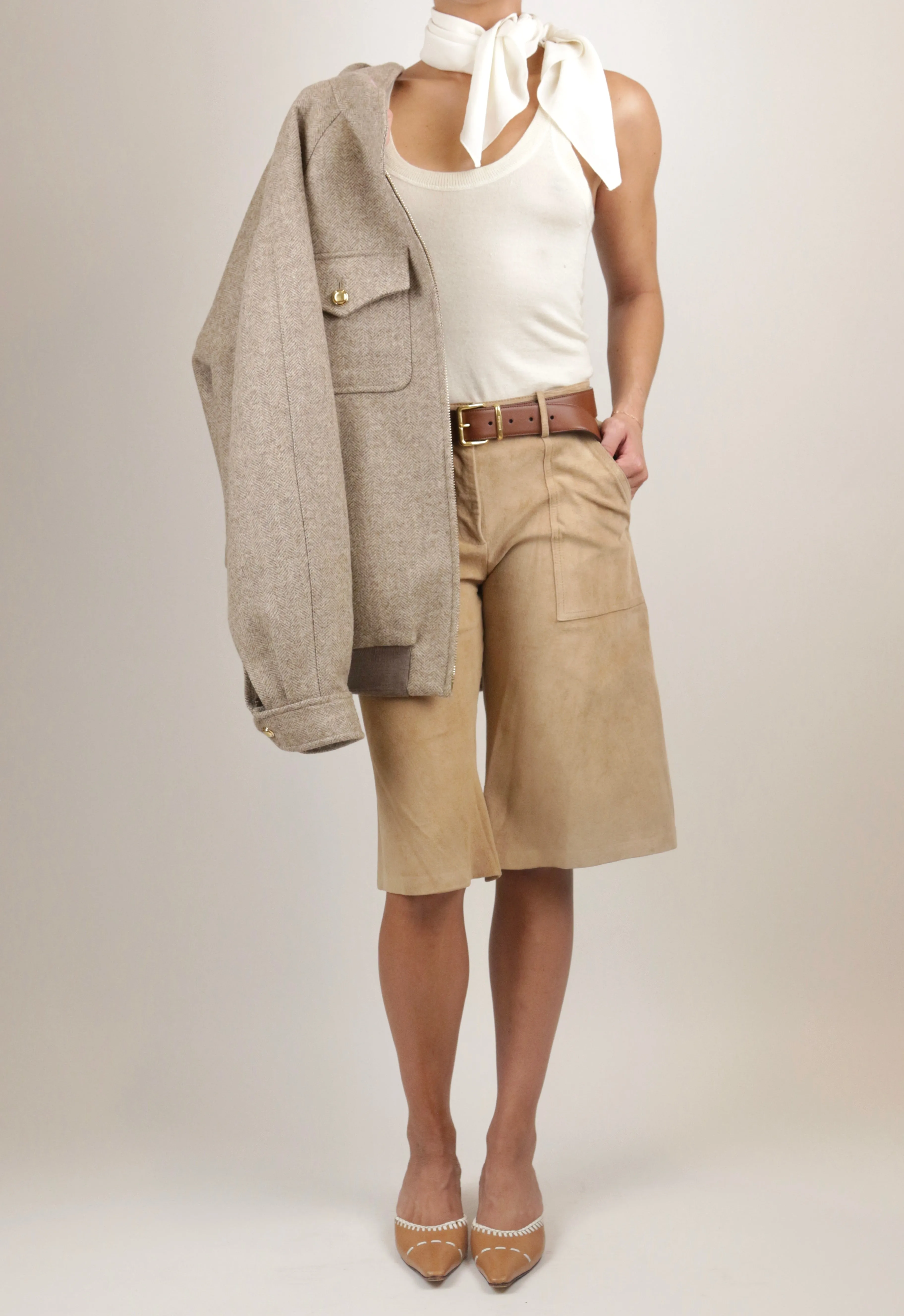 Tan Suede Capri Shorts