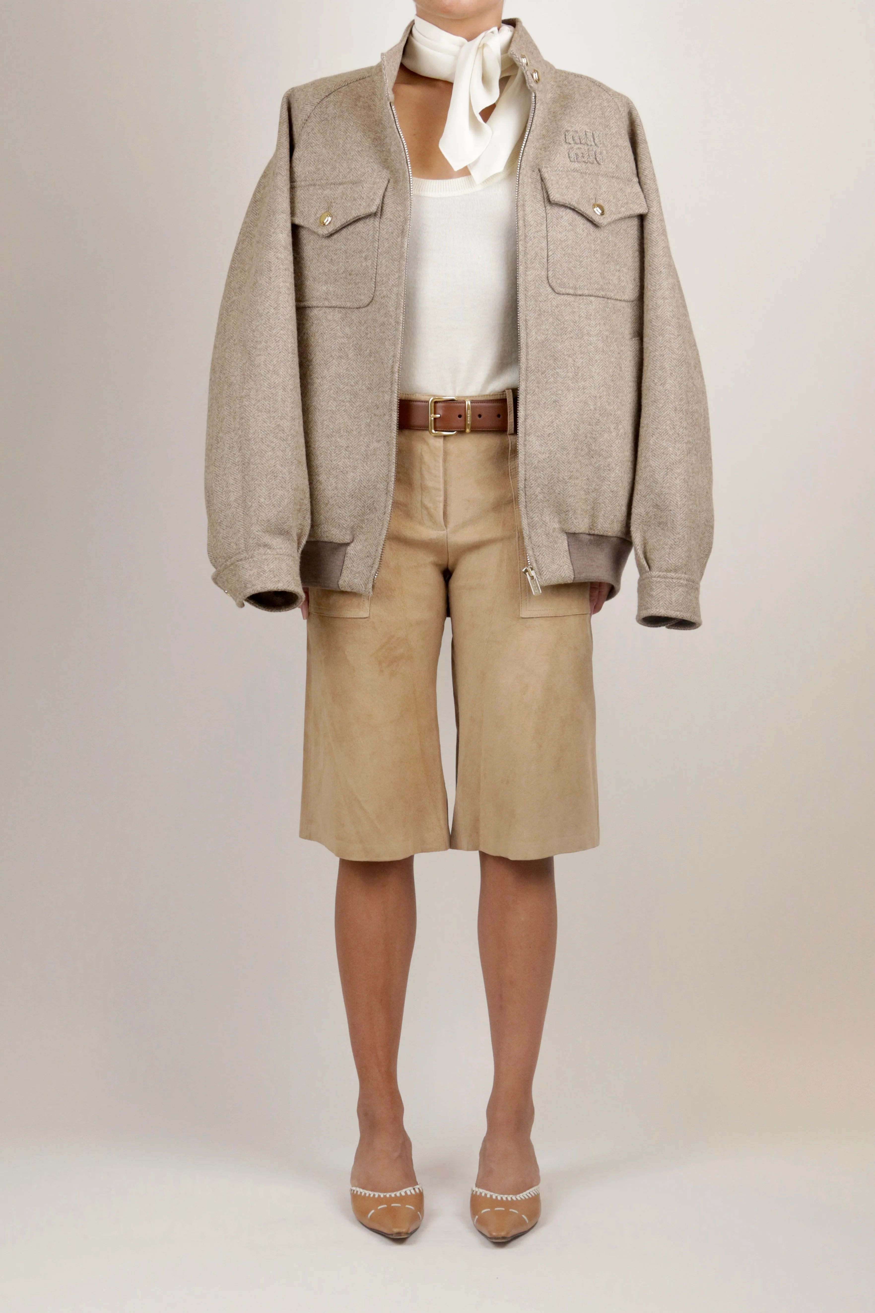 Tan Suede Capri Shorts