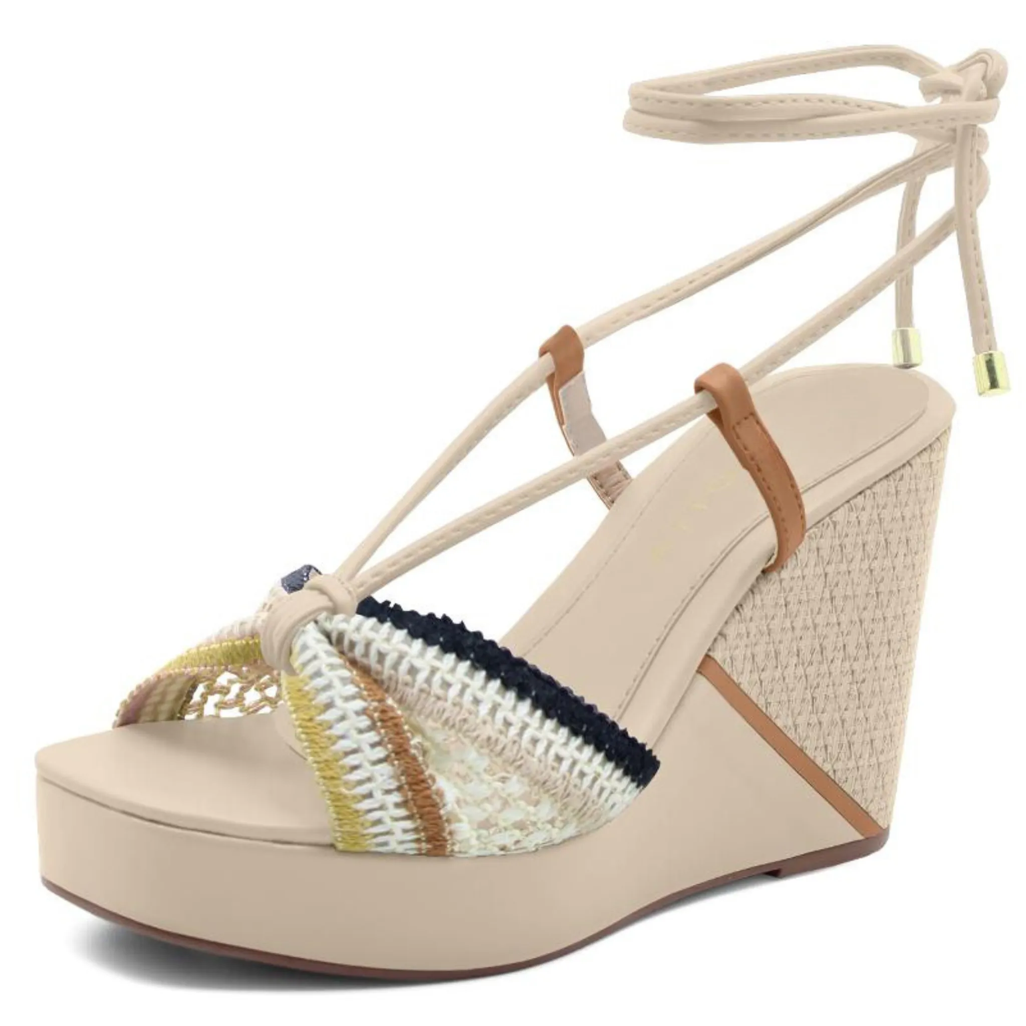 Tan Tie-Up Platform Wedge