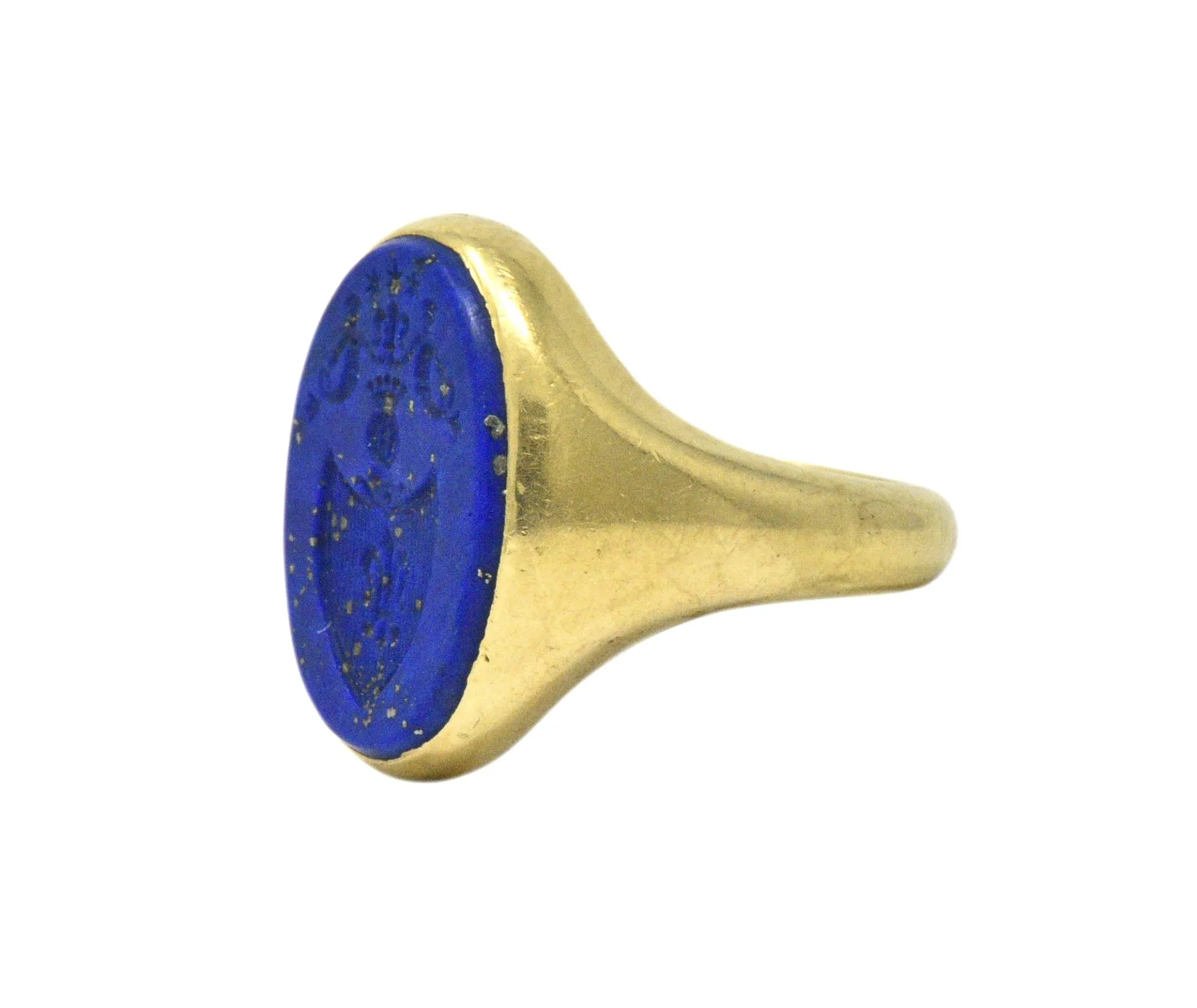 Victorian French Lapis Lazuli Intaglio 18 Karat Gold Signet Ring