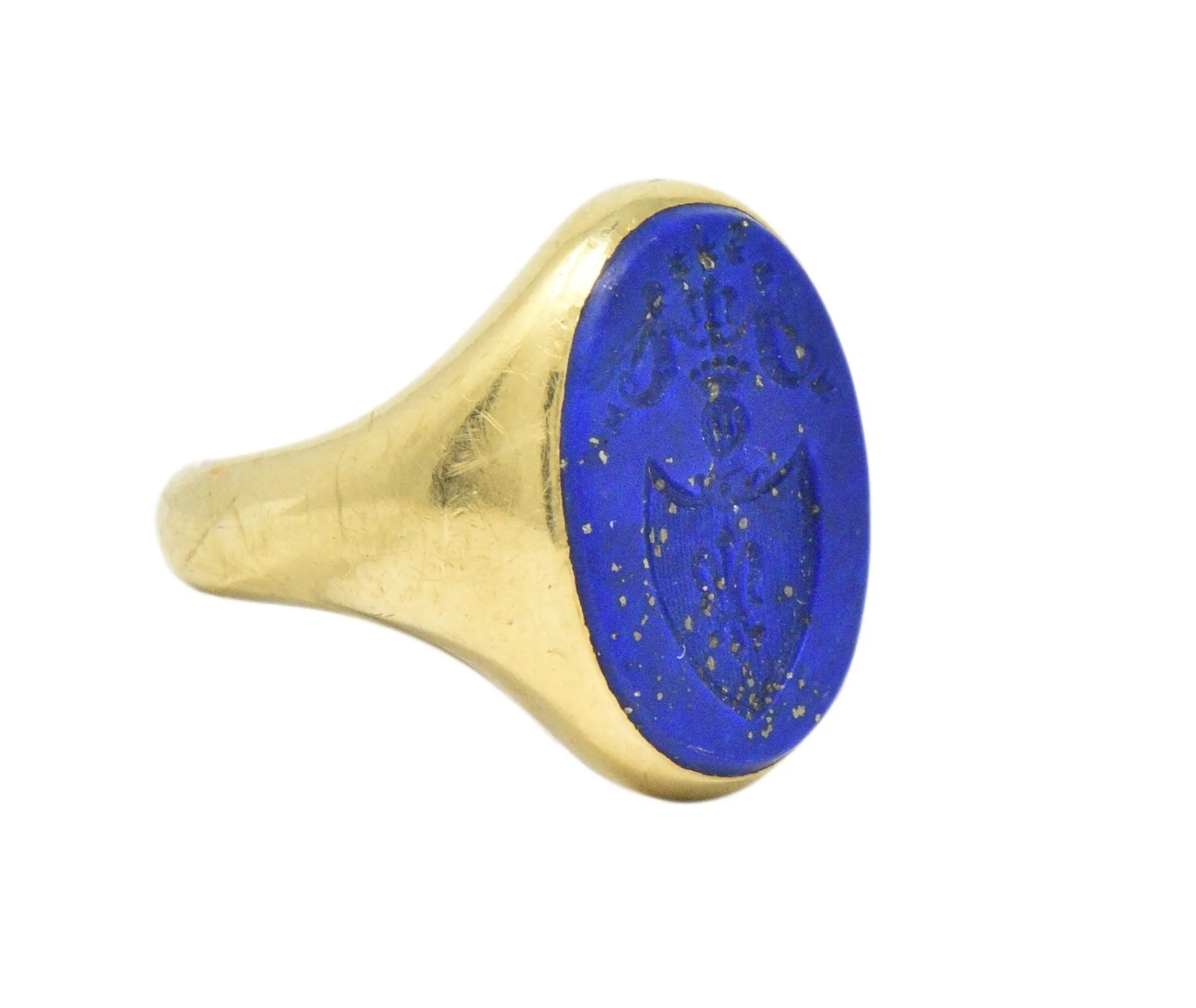 Victorian French Lapis Lazuli Intaglio 18 Karat Gold Signet Ring
