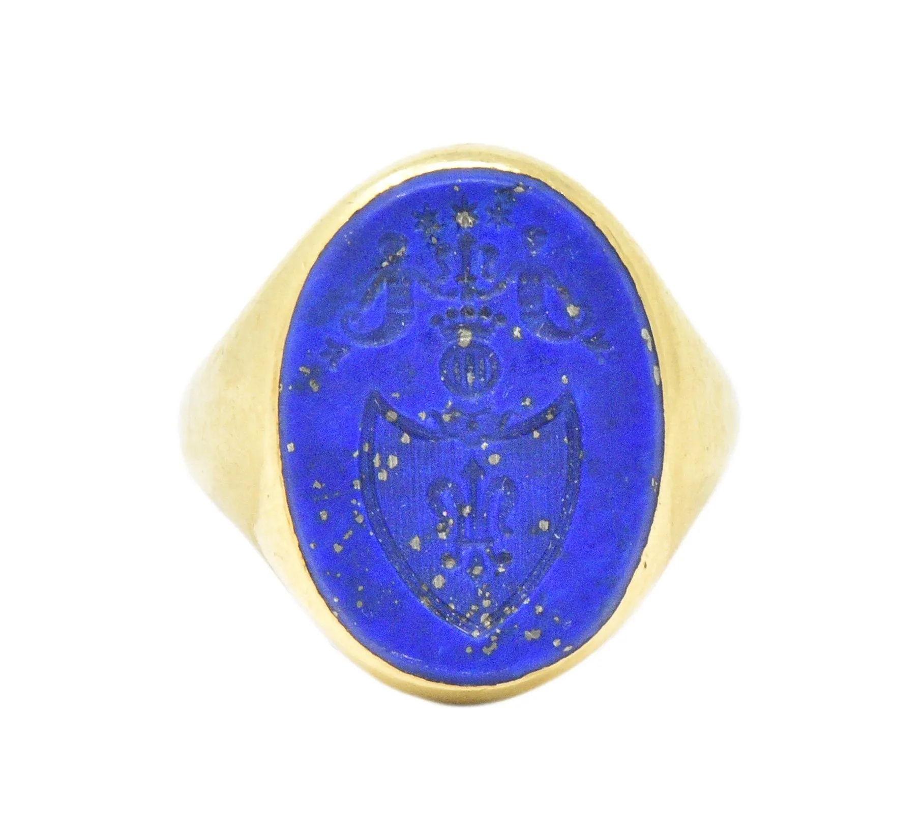 Victorian French Lapis Lazuli Intaglio 18 Karat Gold Signet Ring