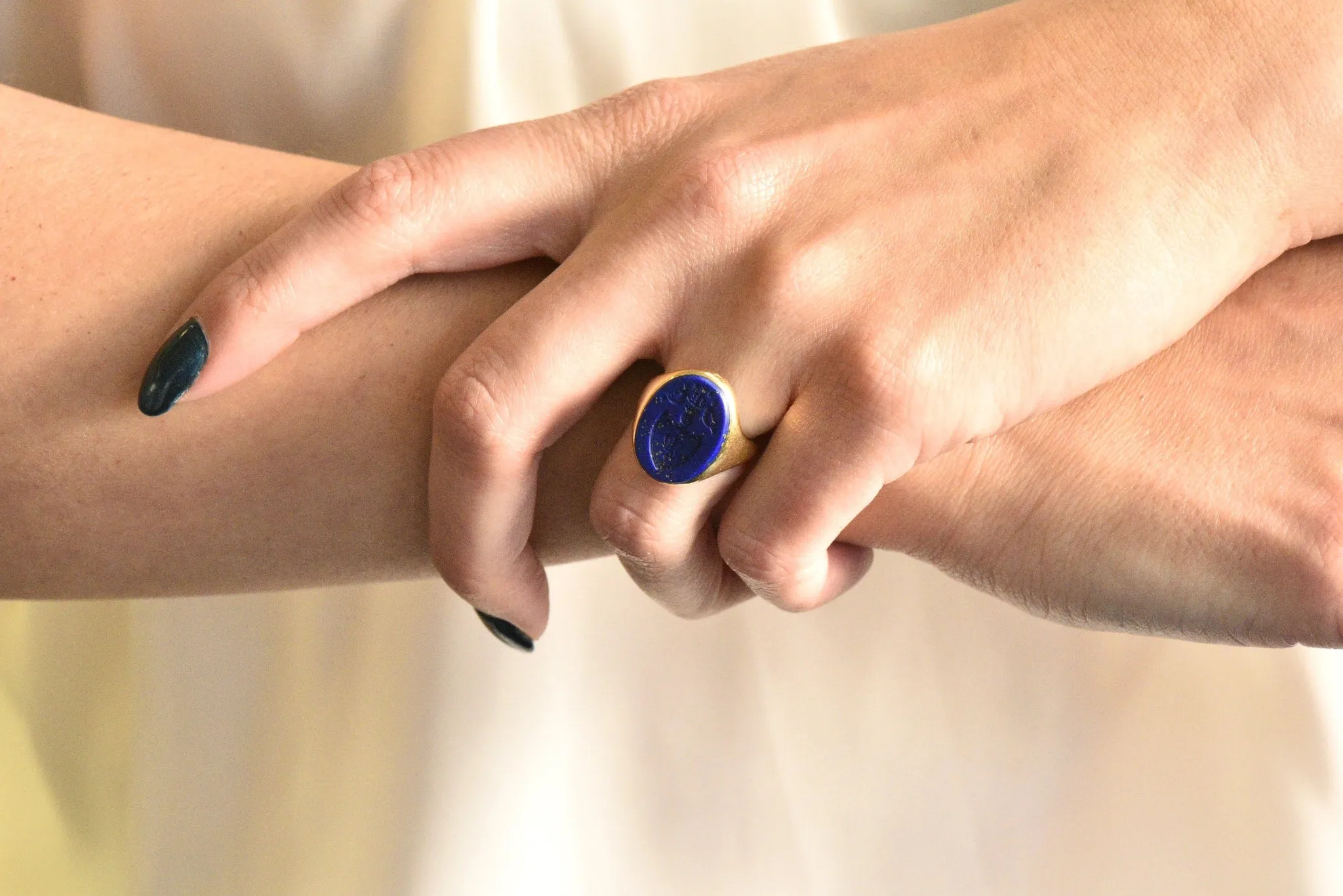 Victorian French Lapis Lazuli Intaglio 18 Karat Gold Signet Ring