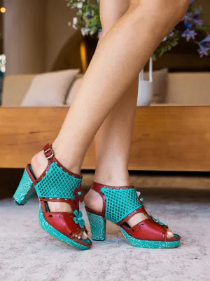 Vivien Diamond Perforated Cut-Out Leather Slingback