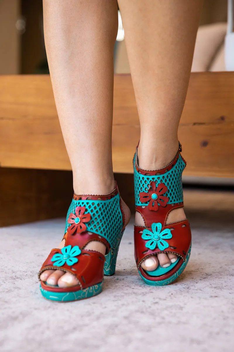 Vivien Diamond Perforated Cut-Out Leather Slingback