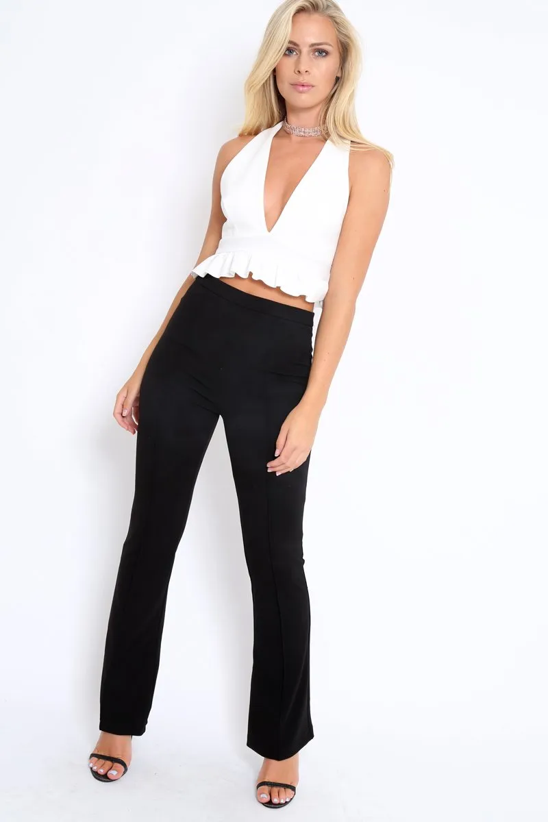 White Frill Hem Racer Back Crop Top - Lucie