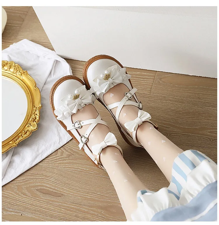 Women's Pumps Buckle Mary Janes Shoes with Bowtie Pearl